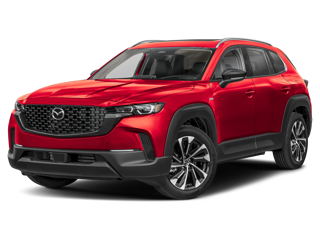 red 2026 Mazda CX-50 Hybrid side angle front view