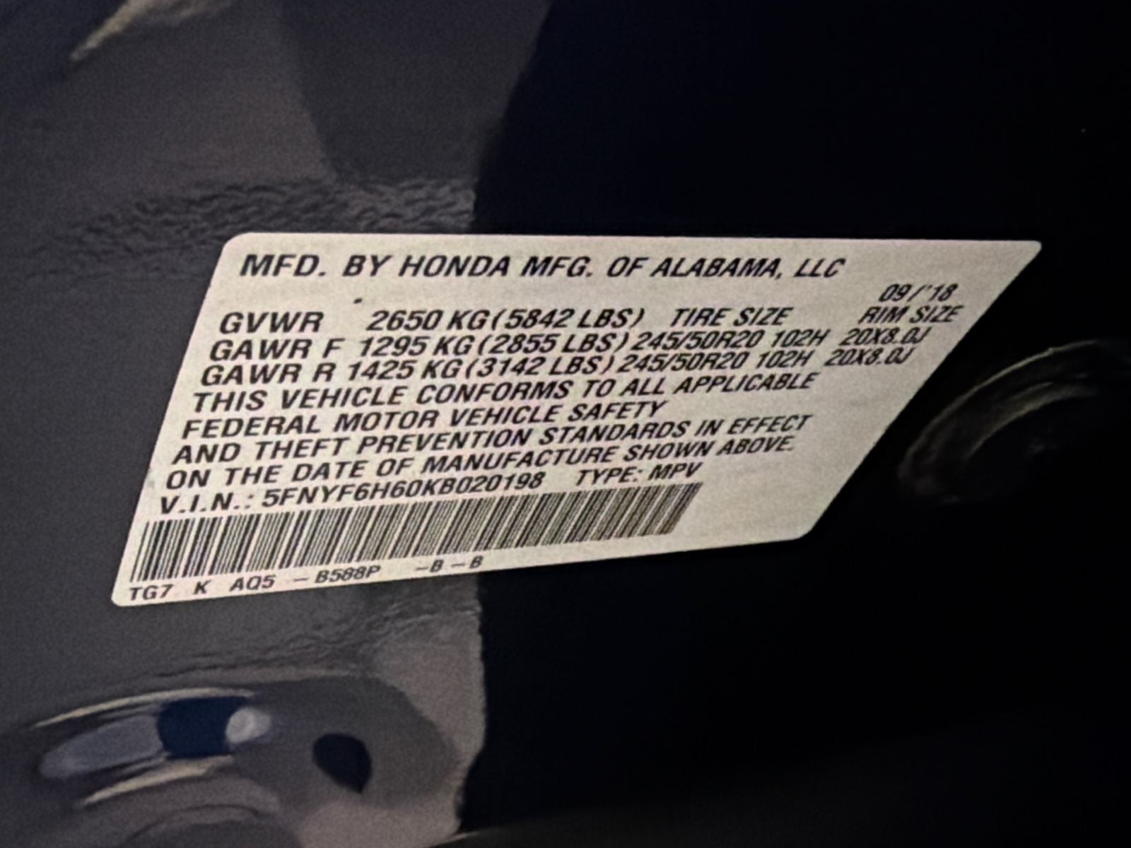 2019 Honda Pilot Touring 7 Passenger